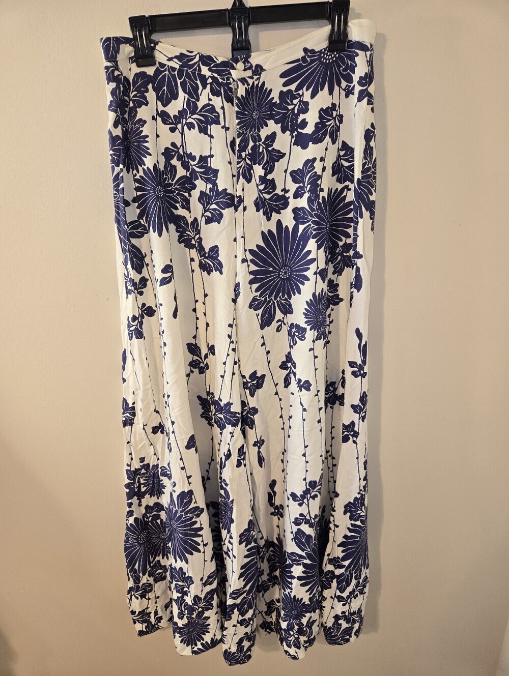 Free People Floral Wide Leg Palazzo Pants Navy Botanical Stripe Rayon Boho SZ 10 - Picture 3 of 10